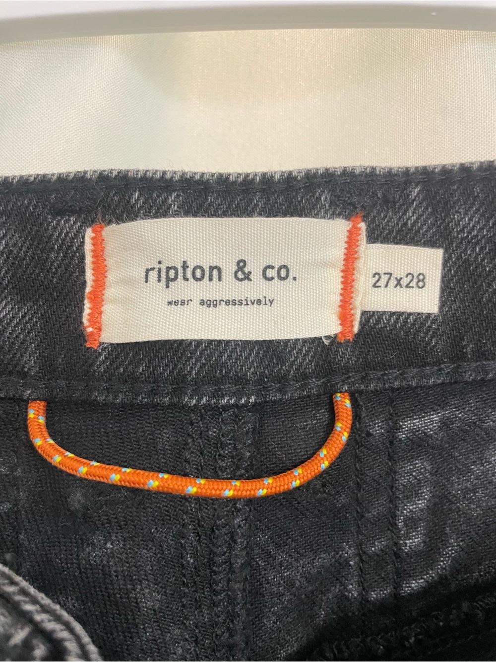 ripton & co. Women’s Straight Leg Jeans in Washed Black with Orange Trim